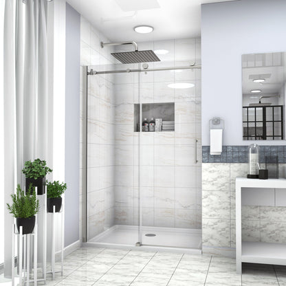 Single Sliding Bypass Shower Door Enclosure With Tempered Glass
