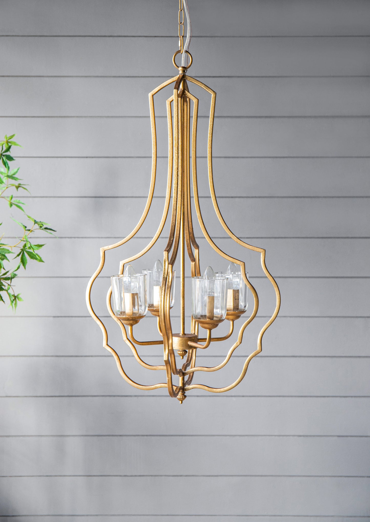Lámpara colgante de metal de 4 luces con cadena ajustable para cocina (bombilla no incluida), color dorado