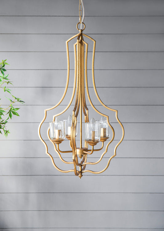 Lámpara colgante de metal de 4 luces con cadena ajustable para cocina (bombilla no incluida), color dorado