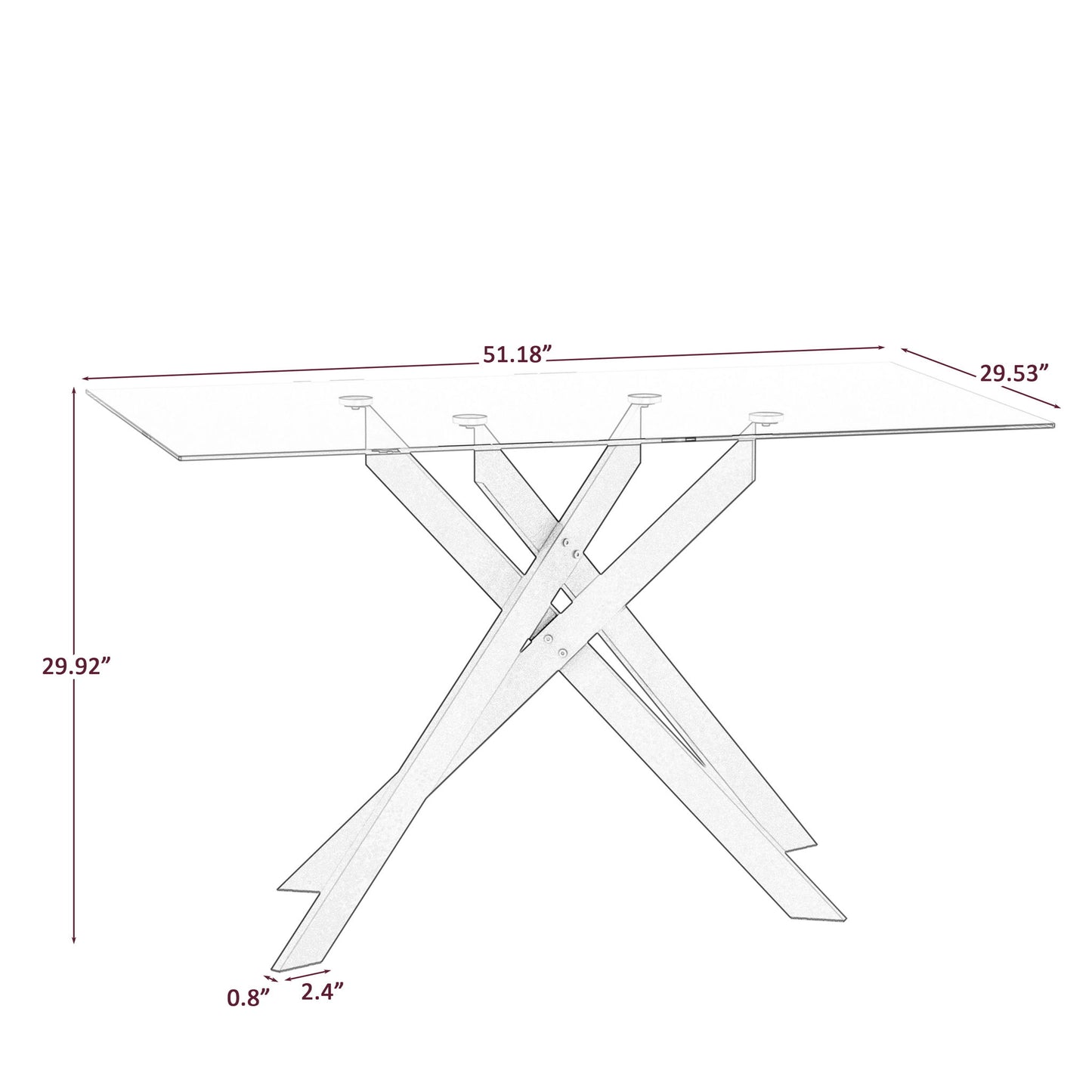 Rectangular Clear Tempered Glass Dining Table, Stylish Design With Metal Legs