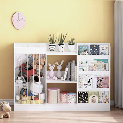Bookshelf And Toy Storage, 3 Tier Montessori Bookcase With Stuffed Animal Organizer - White
