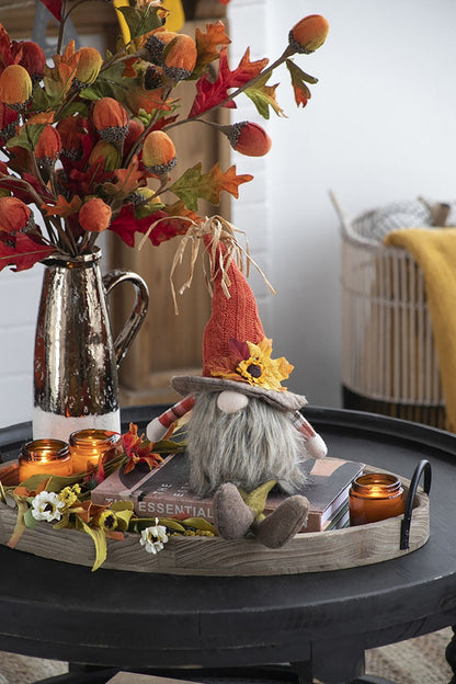 Gnomo sentado con sombrero de hoja de arce, ideal para decorar mesas de Acción de Gracias, Festival de la Cosecha y el Festival de Otoño (juego de 2) - Naranja y multicolor
