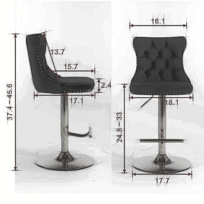 Taburetes giratorios de terciopelo con altura de asiento ajustable de 63 a 84 cm. Modernos taburetes de bar con base cromada y tapizados, cómodos y capitoné para el hogar, el pub y la isla de cocina (juego de 2).
