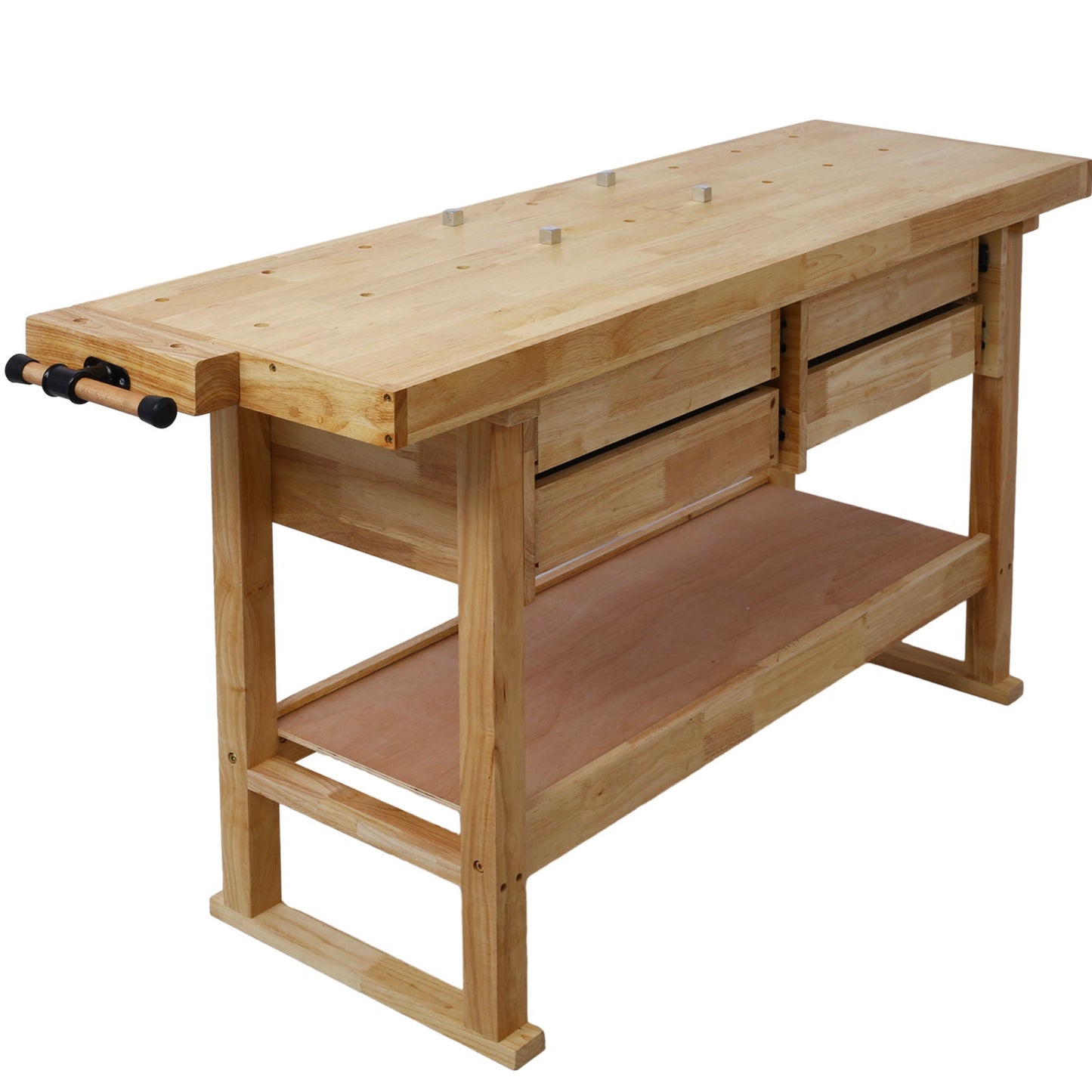 Banco de trabajo de madera con 4 cajones para garaje, taller y hogar - Natural