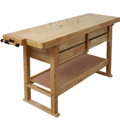 Banco de trabajo de madera con 4 cajones para garaje, taller y hogar - Natural