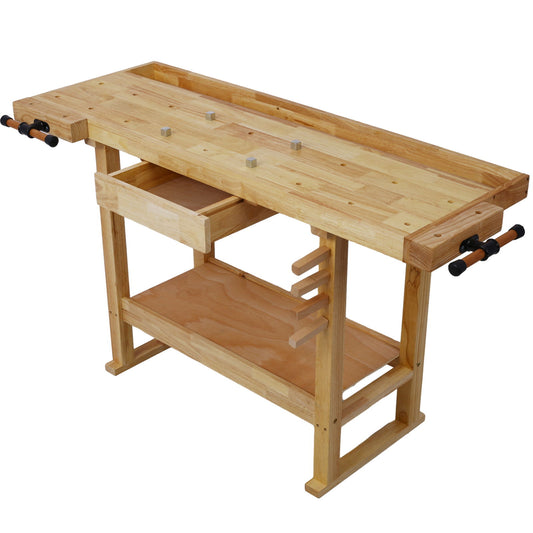 Banco de trabajo de madera de 55" para garaje, taller y hogar - Natural