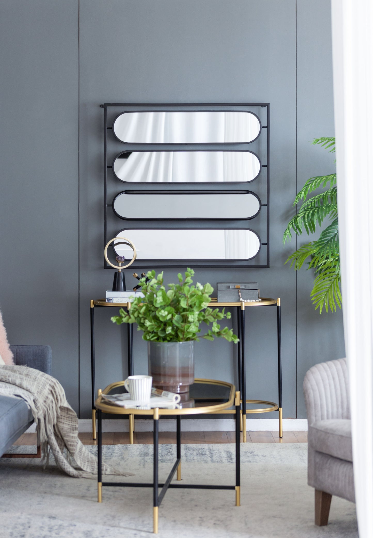 Large 4 Oval Wall Mirror With Square Frame, Home Decor For Living Room, Bedroom, Entryway, Office - Black