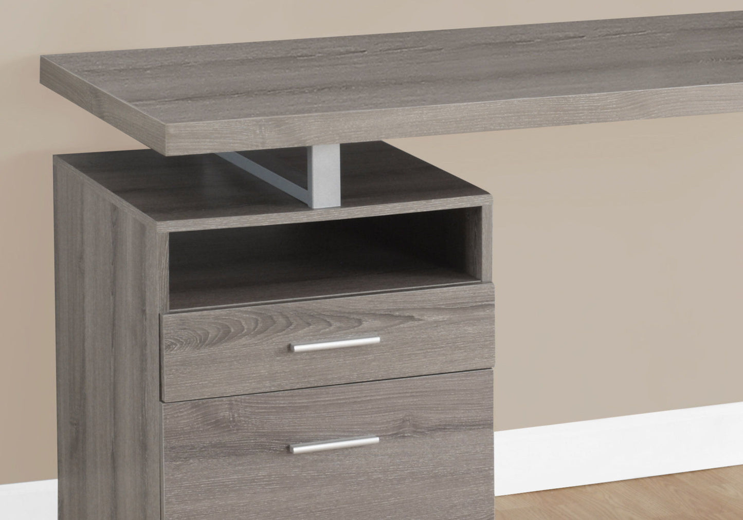 Escritorio para computadora de oficina en casa, portátil, configuración izquierda-derecha, cajones de almacenamiento, contemporáneo y moderno.