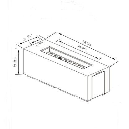 Propane Gas 60000 Btu Rectangular Fire Pit For Outside - Light Gray
