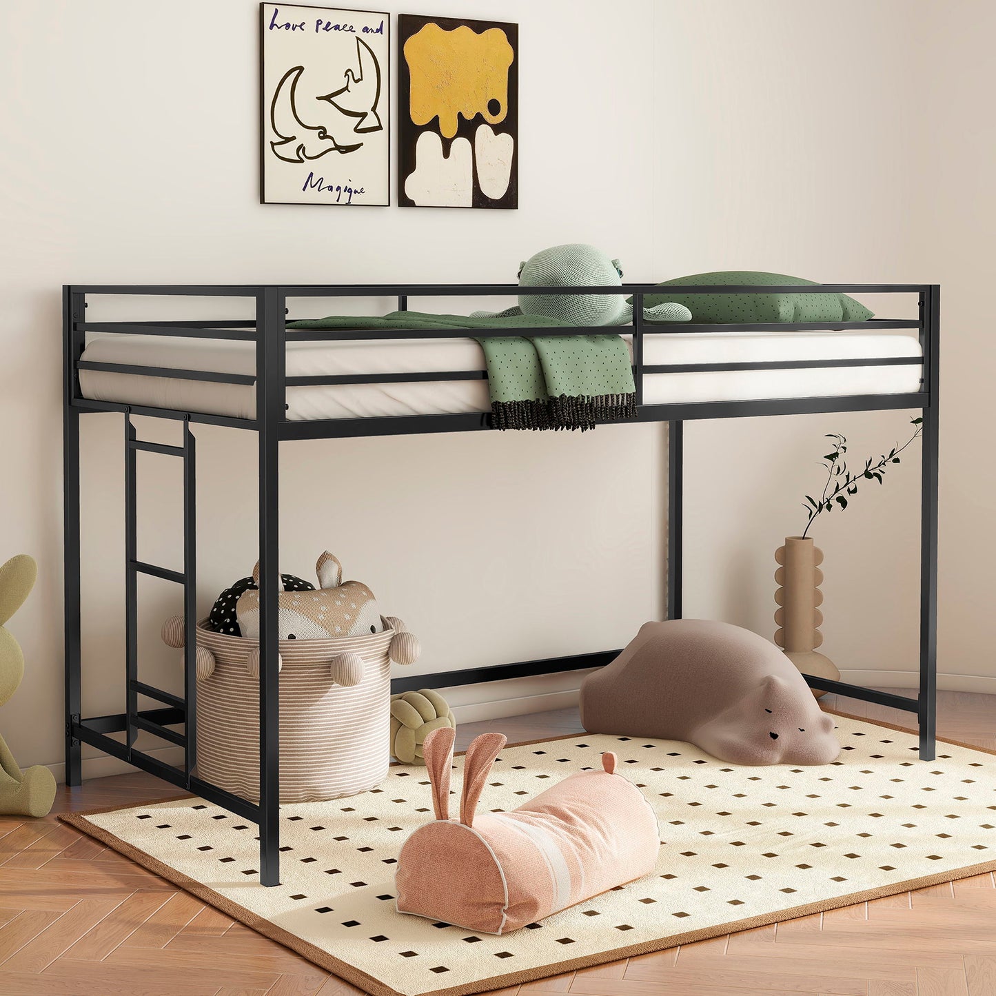 Adam - Litera doble tipo loft junior - Negro