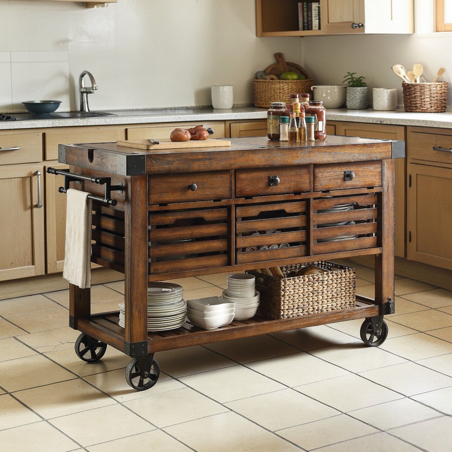 Kaif - Carrito de cocina de castaño envejecido - Castaño