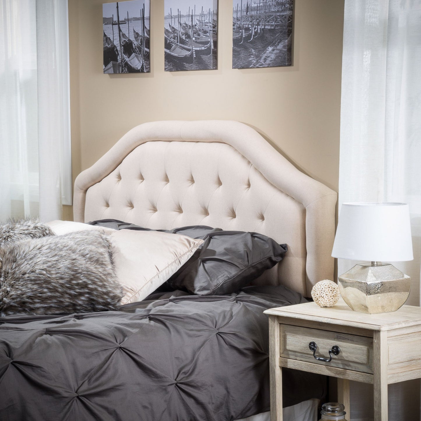 Angelica - Adjustable King / California King Tufted Headboard - Beige