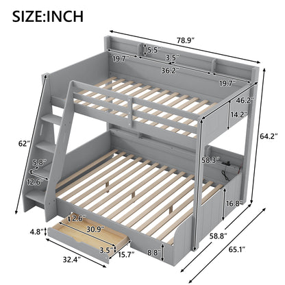 Bunk Bed With Storage Shelves, LED Lighting, Charging Station And Drawer