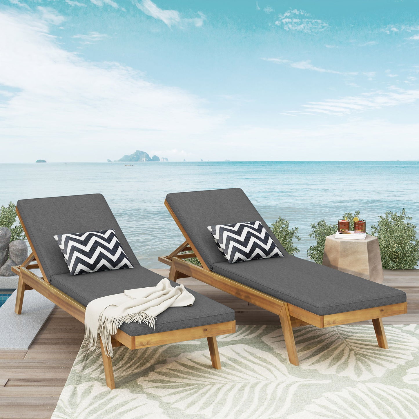 Nebulon - Outdoor Adjustable Chaise Lounge With Water Resistant Cushions (Set of 2)