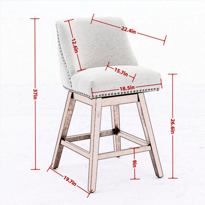Counter Height Swivel Barstools, 26'' H Seat Height Upholstered Bar Stools (Set of 2), Fabric