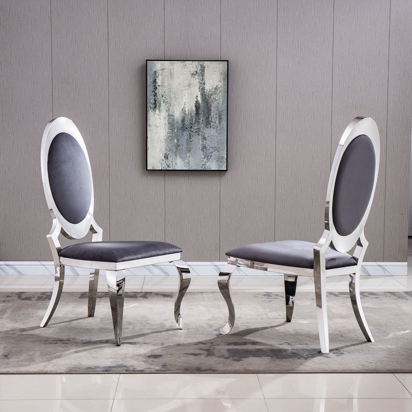 Dining Chair With Oval Backrest, Stainless Steel Legs (Set of 2)