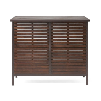 Bar Table With Slat Panel Design - Dark Brown