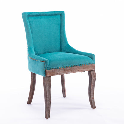 Silla de comedor Ultra Side, de tela gruesa, con patas de madera maciza en tonos neutros y tachuelas de bronce (juego de 2)