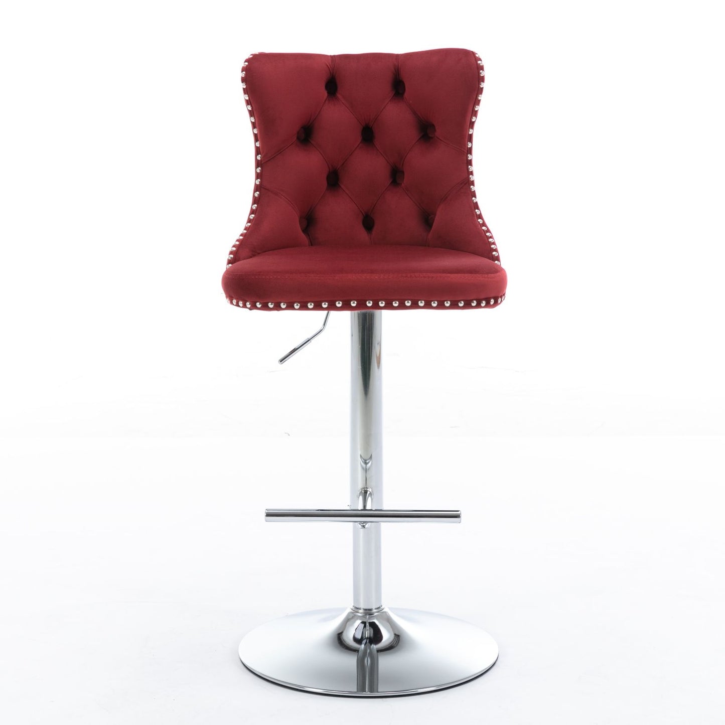 Taburetes giratorios de terciopelo con altura de asiento ajustable de 63 a 84 cm. Modernos taburetes de bar con base cromada y tapizados, cómodos y capitoné para el hogar, el pub y la isla de cocina (juego de 2).