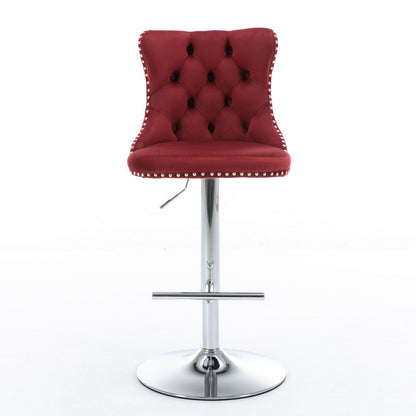 Taburetes giratorios de terciopelo con altura de asiento ajustable de 63 a 84 cm. Modernos taburetes de bar con base cromada y tapizados, cómodos y capitoné para el hogar, el pub y la isla de cocina (juego de 2).