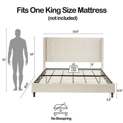 Peyton - Cama tapizada con cabecera de 137 cm de alto y capitoné tradicional abotonado a mano