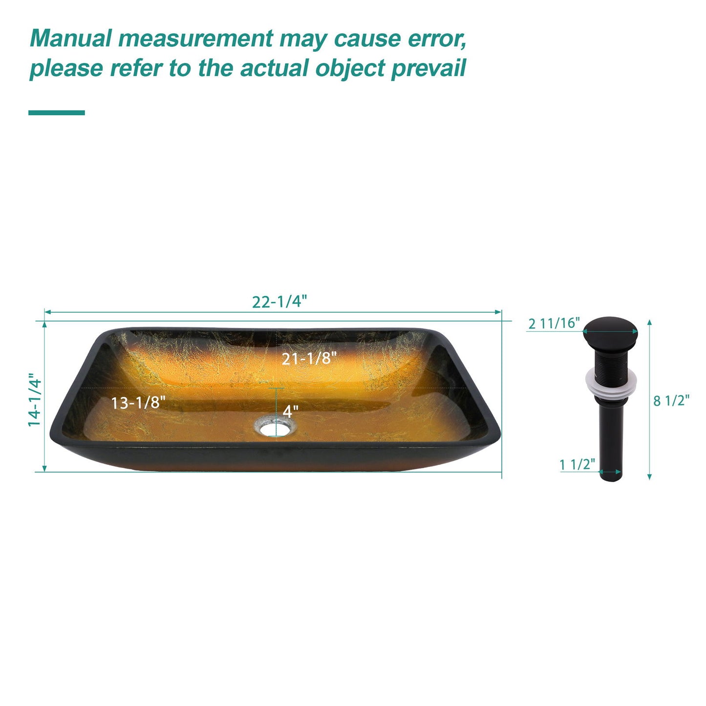 Gradient Tempered Glass Vessel Sink With Pop-Up Drain
