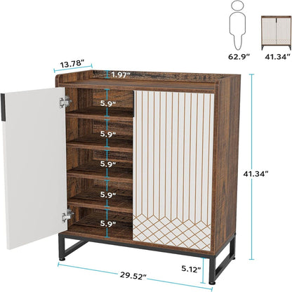 5 Tier Shoe Cabinet With Doors, Compact Entryway Storage Organizer