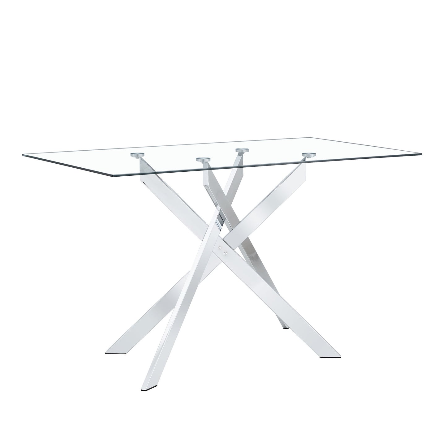 Rectangular Clear Tempered Glass Dining Table, Stylish Design With Metal Legs