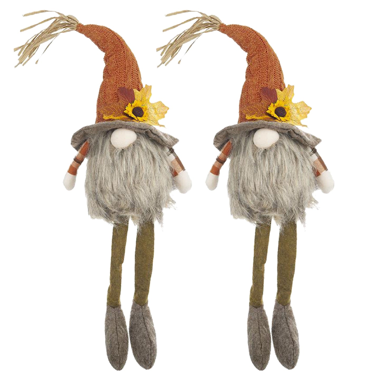 Gnomo sentado con sombrero de hoja de arce, ideal para decorar mesas de Acción de Gracias, Festival de la Cosecha y el Festival de Otoño (juego de 2) - Naranja y multicolor