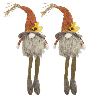 Gnomo sentado con sombrero de hoja de arce, ideal para decorar mesas de Acción de Gracias, Festival de la Cosecha y el Festival de Otoño (juego de 2) - Naranja y multicolor