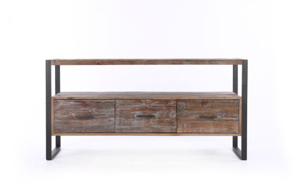 Consola de TV de madera recuperada con 3 cajones y estante abierto - Gris antiguo