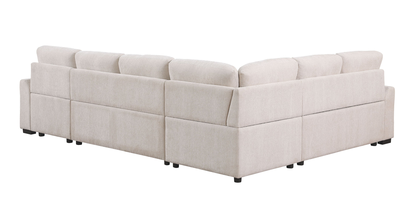Nyhan - Seccional de esquina tapizado con sofá extraíble y chaise longue con espacio de almacenaje