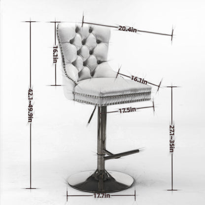 Taburetes de bar giratorios de terciopelo dorado grueso con altura de asiento ajustable de 63 a 84 cm. Taburetes de bar modernos tapizados con respaldo, cómodos y capitoné para el hogar, el pub y la isla de cocina (juego de 2).