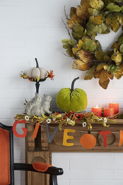 Calabaza de terciopelo con tallo de resina, adorno de manzana, ideal para el Festival de la Cosecha, el Festival de Otoño y el Día de Acción de Gracias (juego de 2) - Verde