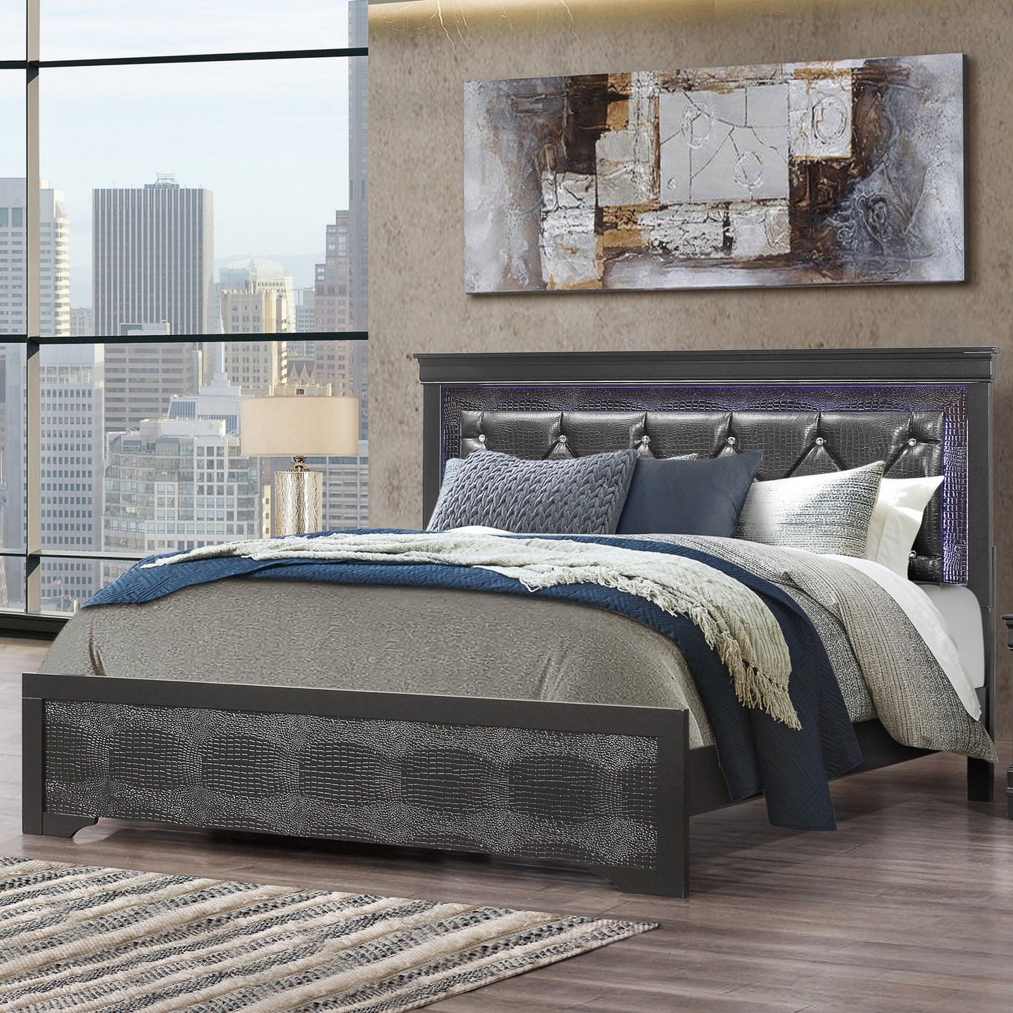 Shaker - Bed With LED Lighting And Crystal Inspired Tufted Headboard
