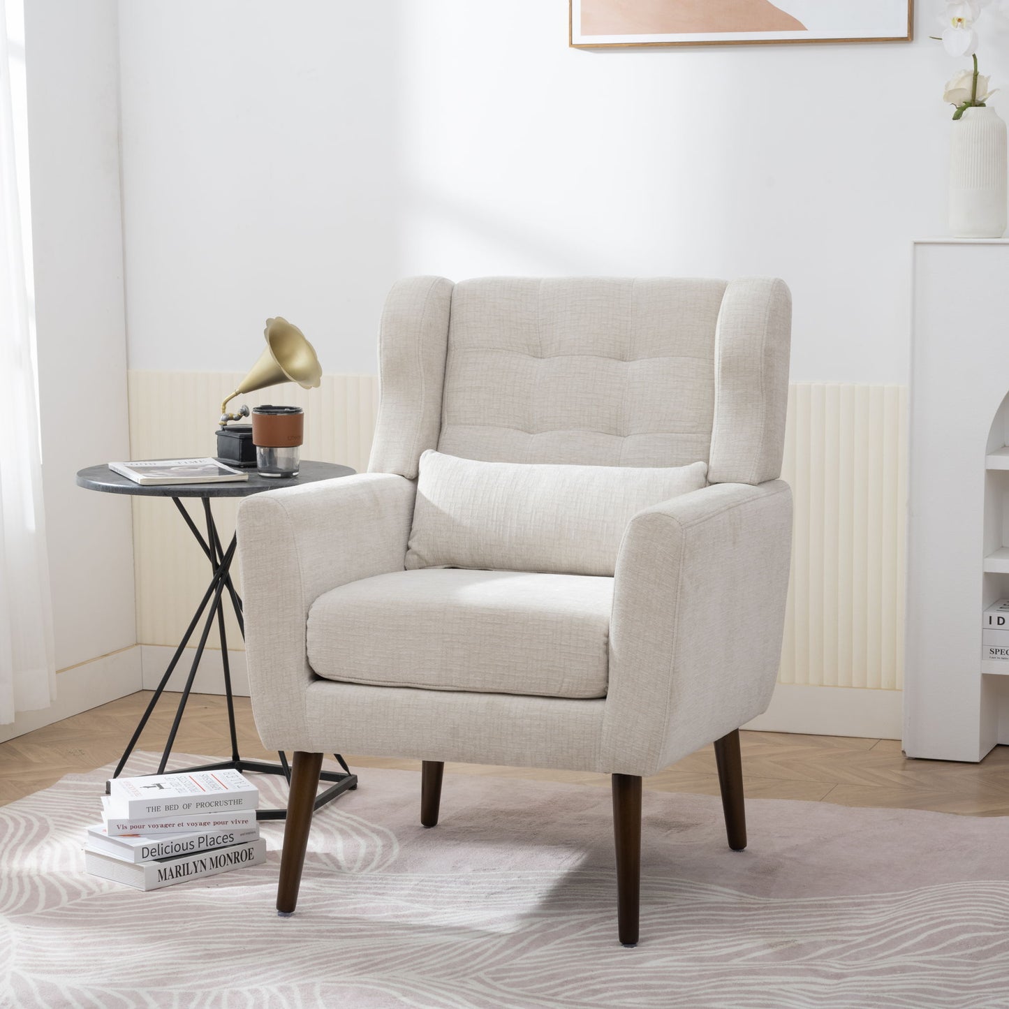 Sillón moderno con acento tapizado y relleno de espuma, cómodo sillón de lectura, moderno de mediados de siglo con tela de chenilla, sillón para sala de estar y dormitorio.