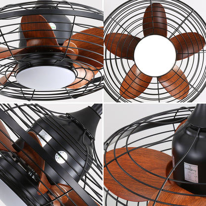 Ventilador de techo de 20" con montaje en varilla, LED, 18 W, 3 canales, 5 aspas ABS, motor de CC, con gancho para colgar, para patios exteriores y pérgolas, color negro