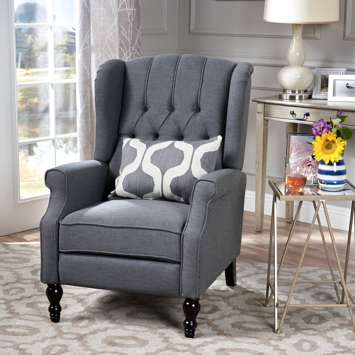 Armchair Recliner With Pushback Mechanism And Wingback Design