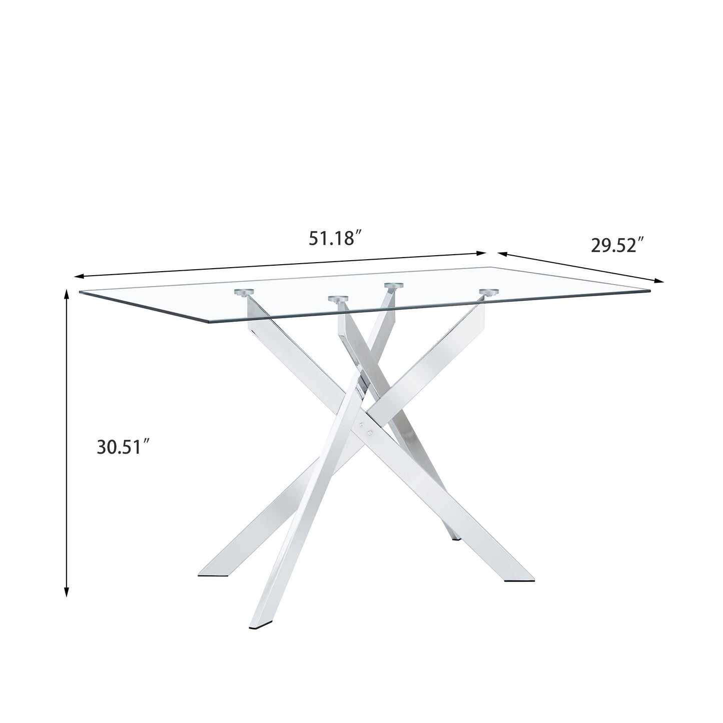 Rectangular Clear Tempered Glass Dining Table, Stylish Design With Metal Legs