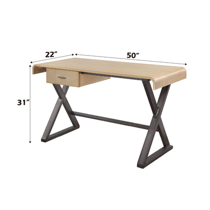 Danton - Escritorio rectangular de aluminio y cuero flor de primera calidad - Dorado