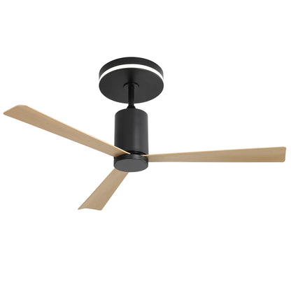 Ventilador de techo moderno empotrado con luz LED y control remoto, 3 aspas de ABS, motor de CC reversible y silencioso para patio y sala de estar, negro mate.