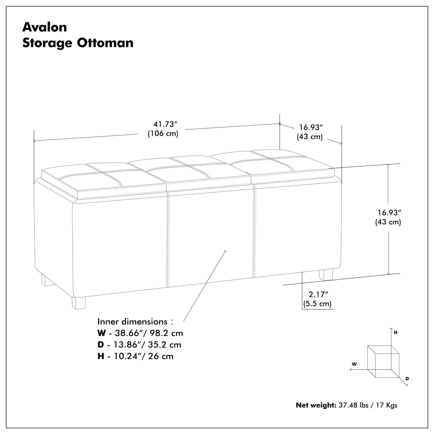 Avalon - Otomana de almacenamiento multifuncional