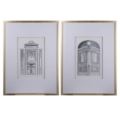 Arte de pared arquitectónico con lápiz falso, decoración de pared decorativa (juego de 2) - Plateado