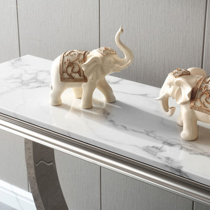Modern Rectangular Marble Printing Console Table, U Shape Stainless Steel Base With Mirrored Finish