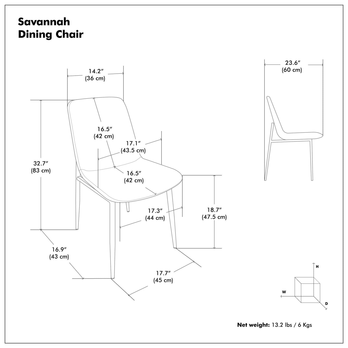 Savannah - Silla de comedor de diseño contemporáneo (juego de 2)