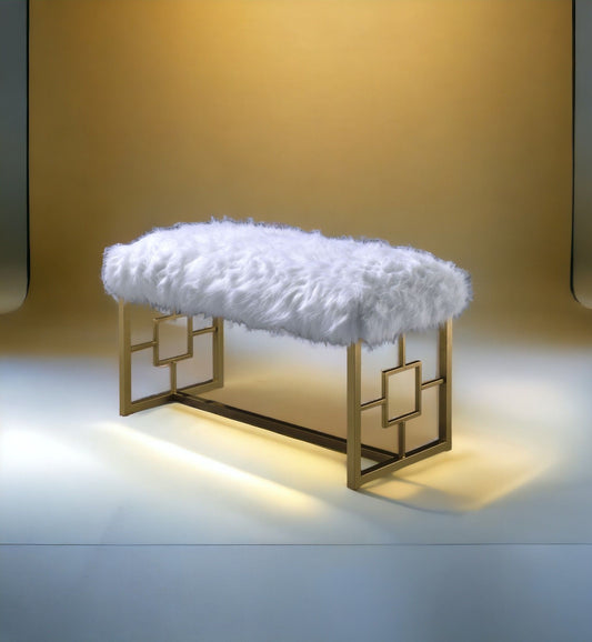 Bagley II - Banco de piel sintética - Blanco/Dorado
