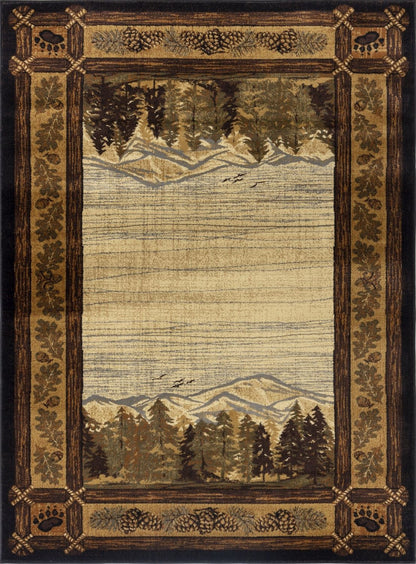 Alfombra estilo Lodge Nature's Nest de 1,60 m x 2,20 m, multicolor y negra