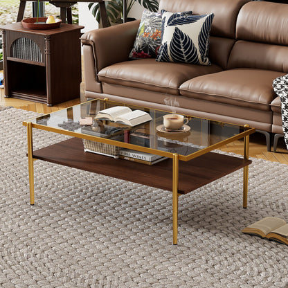 Rectangle Coffee Table With Tempered Glass Top And Legs, Modern Table For Living Room