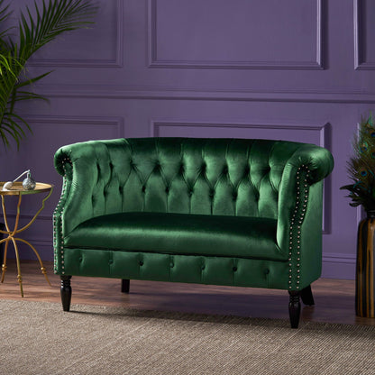 Antique Chesterfield Style Loveseat With Button Tufting