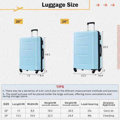 Juego de 2 maletas con ruedas giratorias extensibles, maleta ligera de ABS con cerradura TSA de 20"/24"
